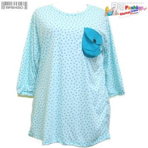 เสื้อยืดผ้านิ่มแขนปิดศอก ลายดาว แต่งกระเป๋าอก