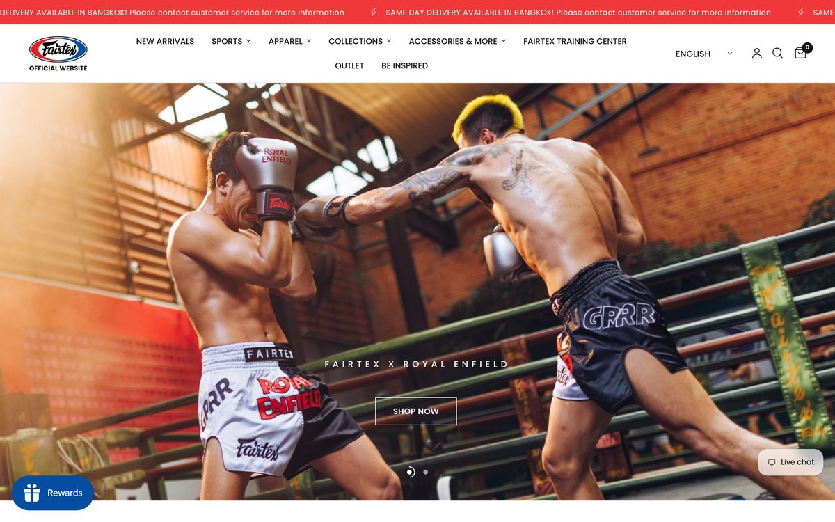 Fairtex desktop view — Shopify website by BangkokSync