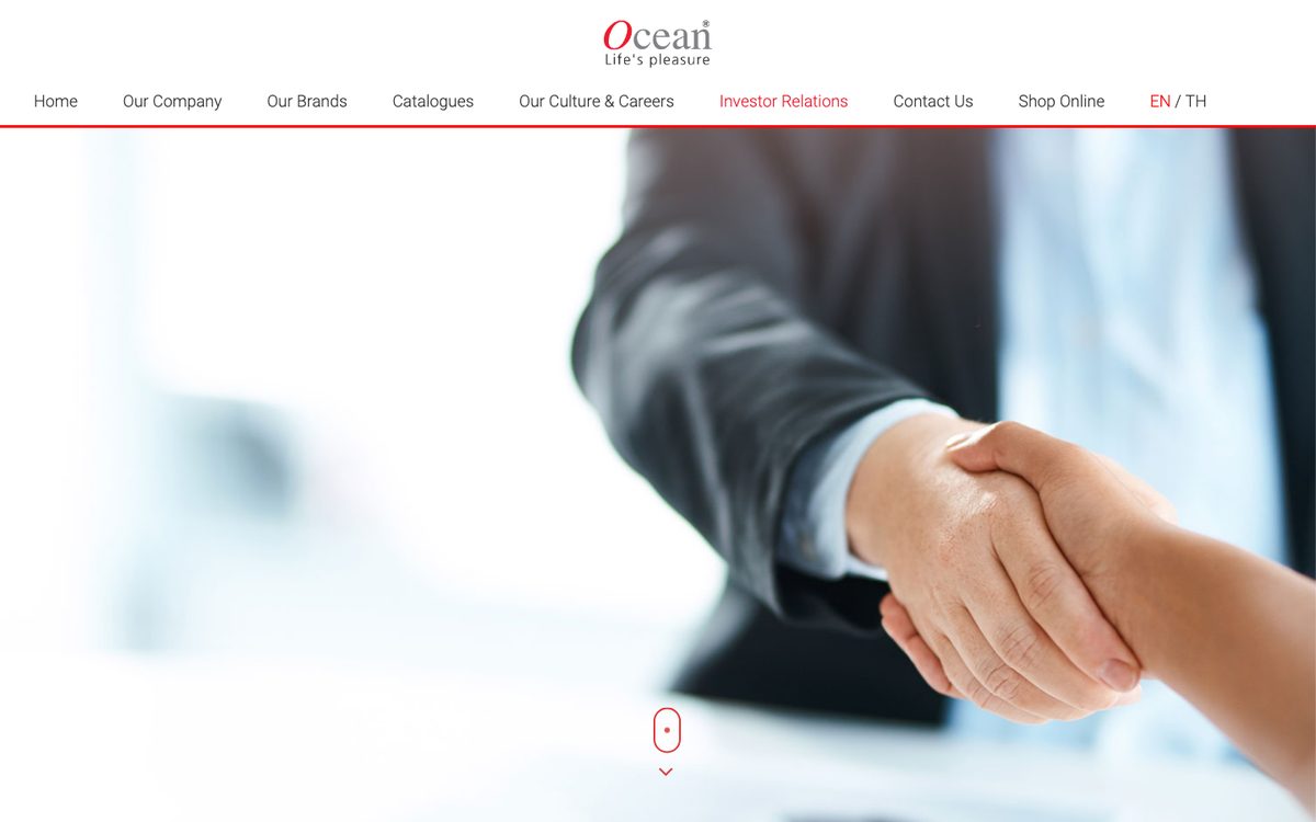 Ocean Glass desktop view — IR Website website by BangkokSync
